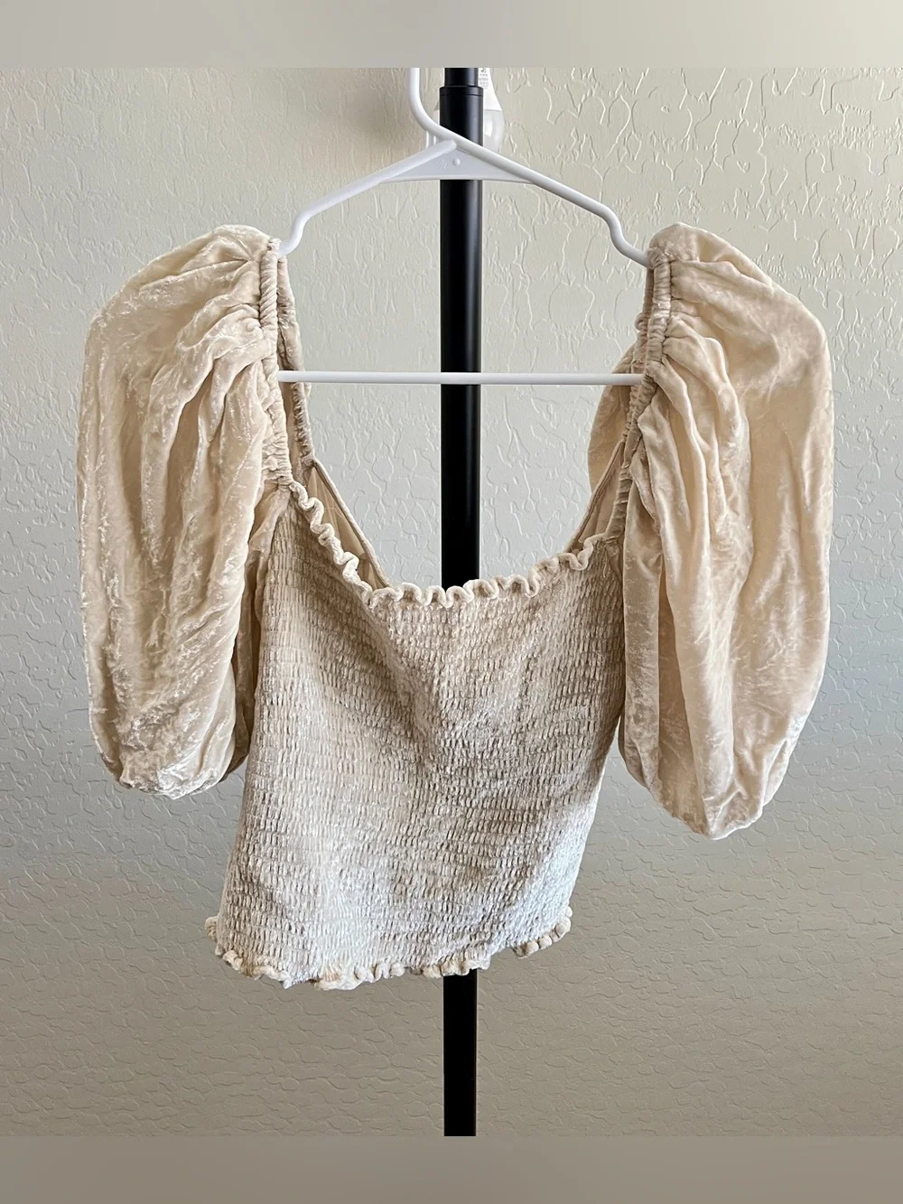 Reformation Luka Velvet Cream Puff Sleeve Blouse